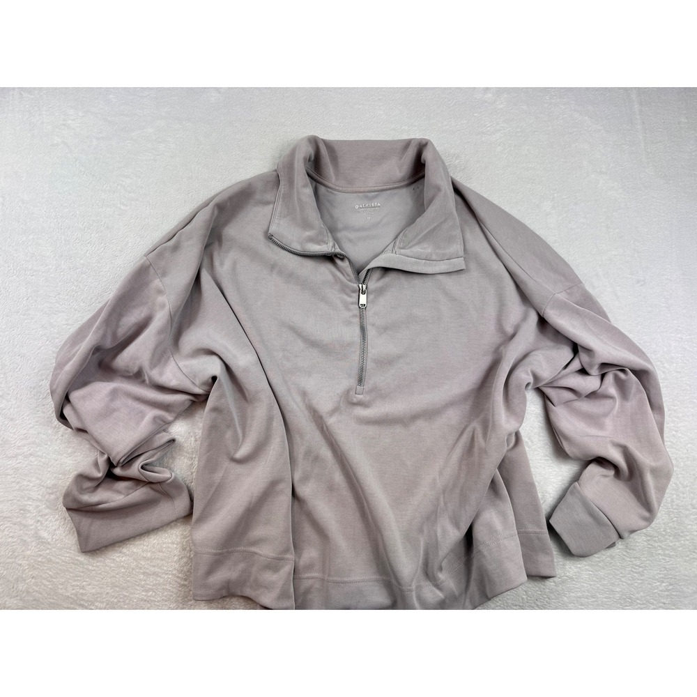Athleta Seasoft 1/4 Zip Sweatshirt Grey Mauve Pullover 3X Relaxed Fit Mock Neck